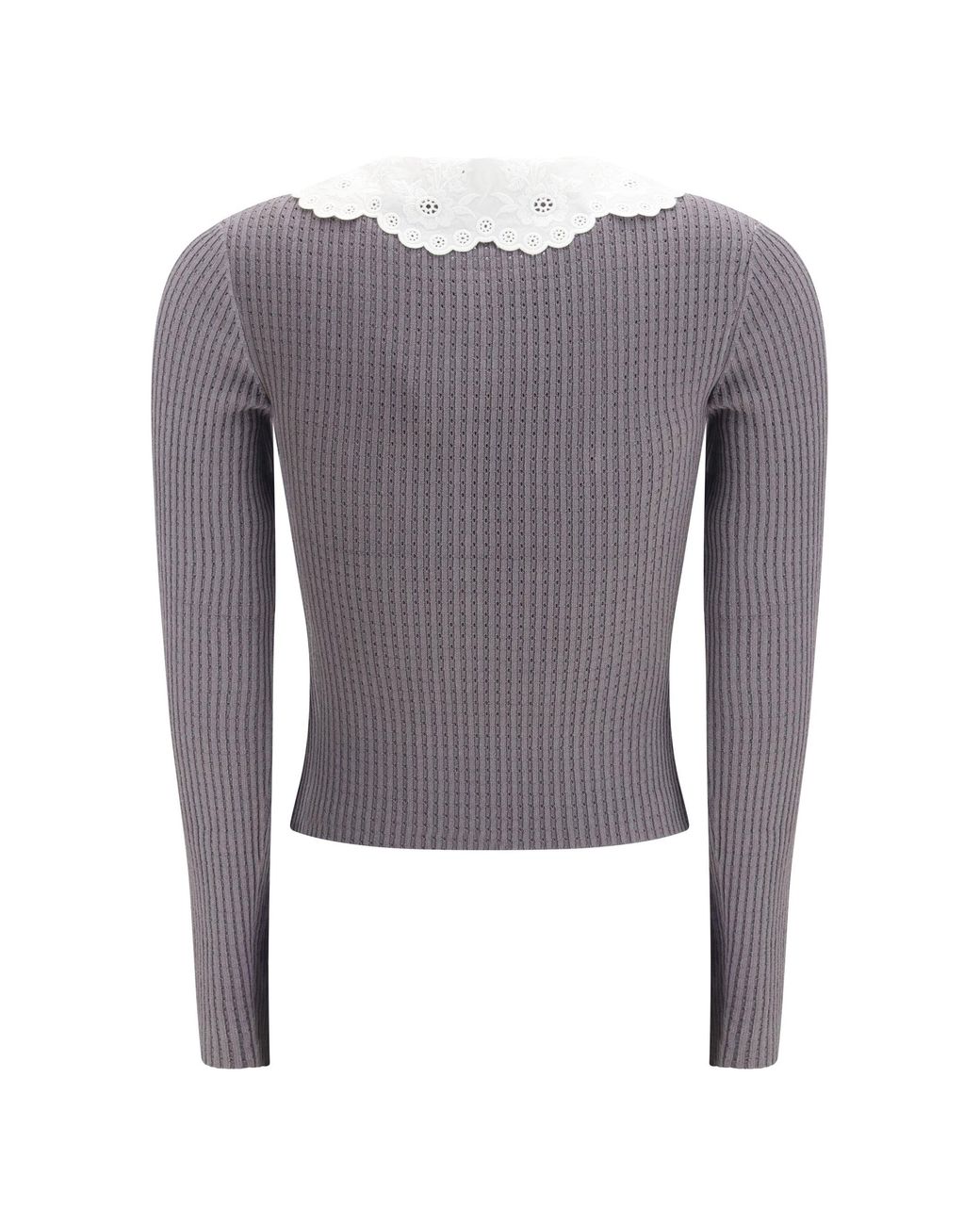 Self-Portrait Blue Knit Top Lace Collar
