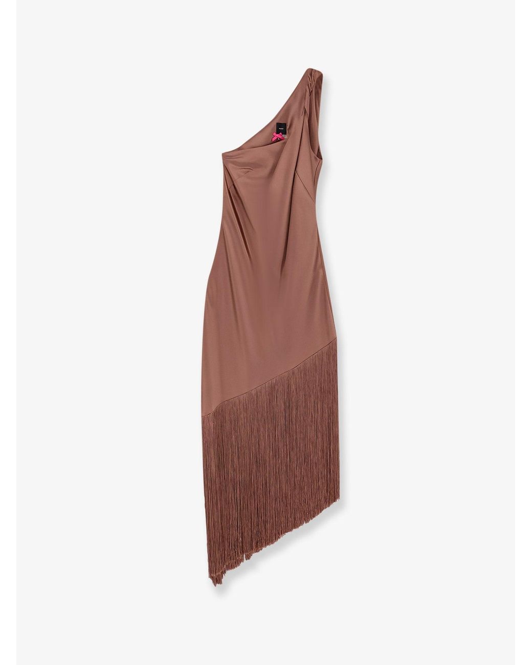 Pinko Brown Kiwi Satin Dress With Fringe