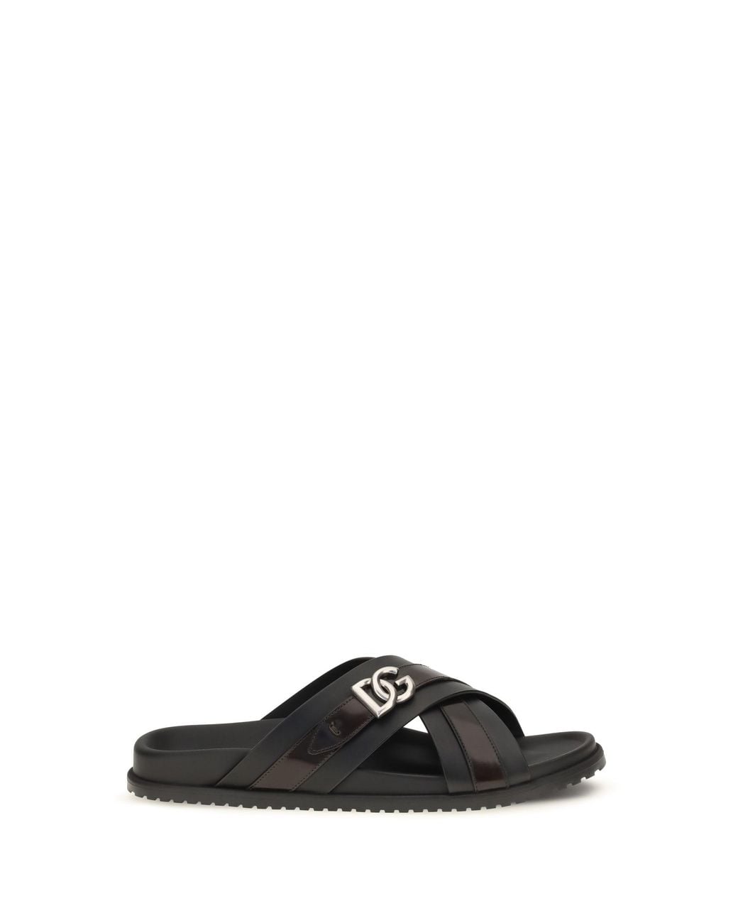 Dolce & Gabbana Black Dolce & Gabbana Smooth Calf Leather Slide Sandals Nero for men