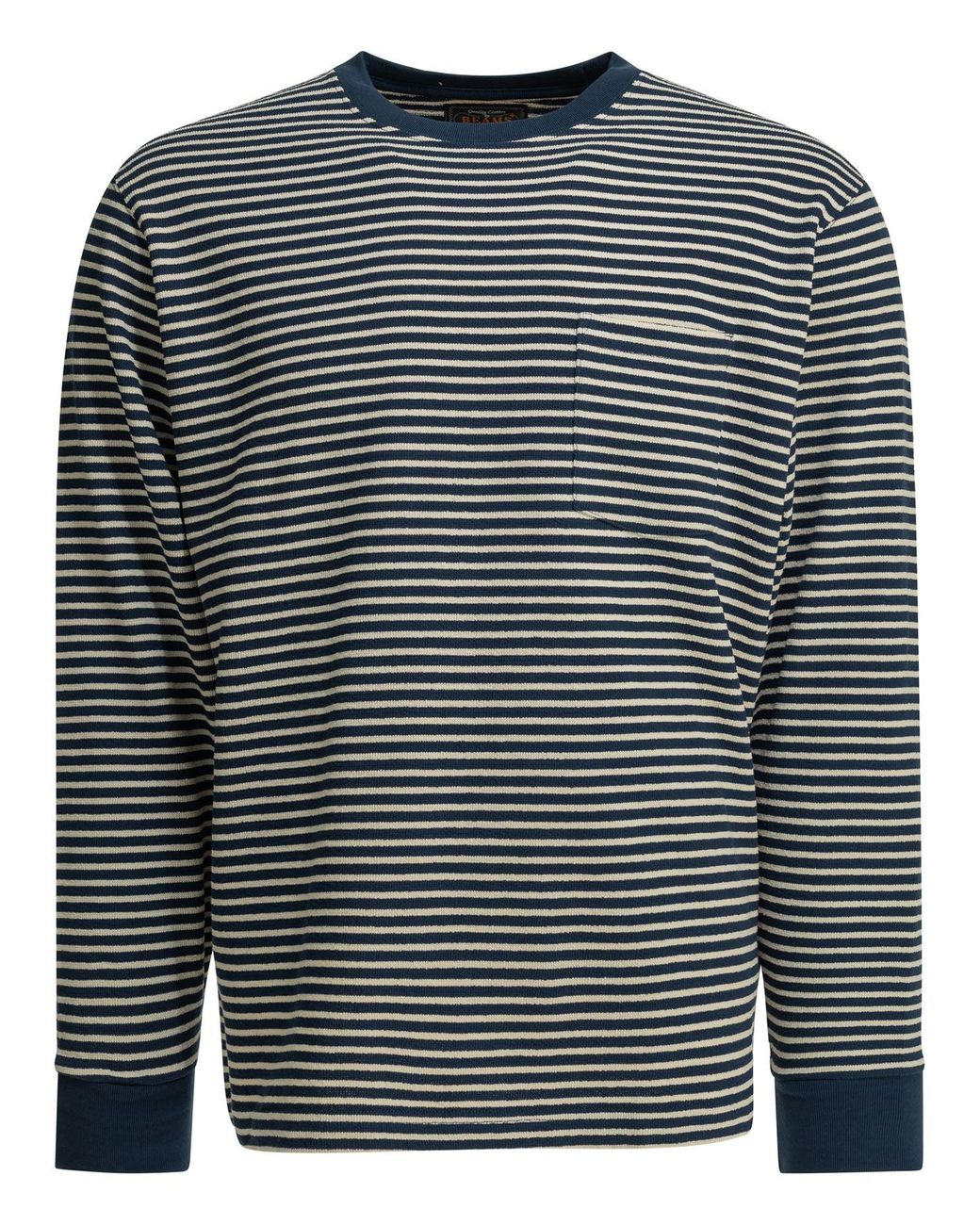 Beams Plus Gray Striped Crewneck T-Shirt for men
