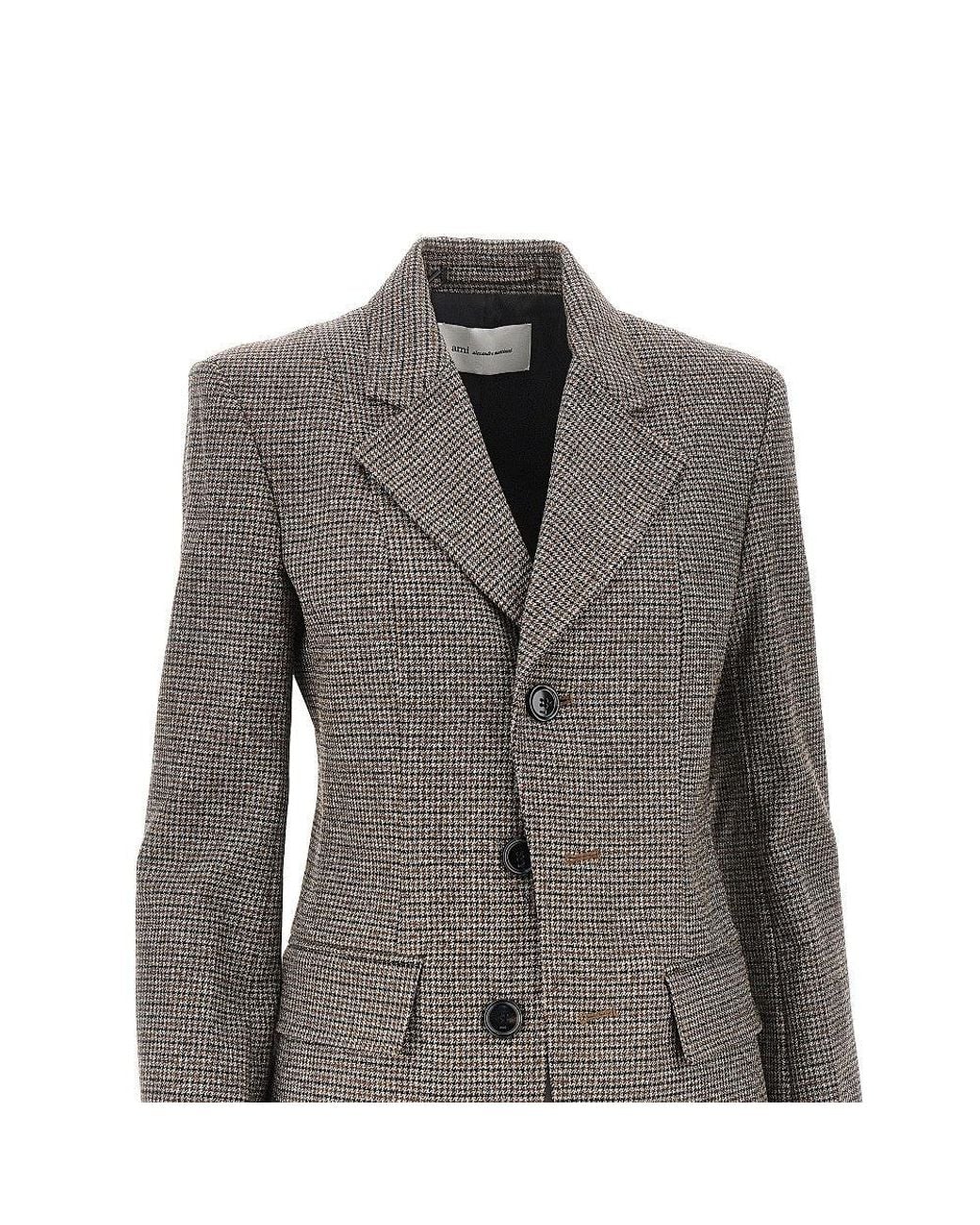 AMI Gray Houndstooth Single-Breasted Jacket