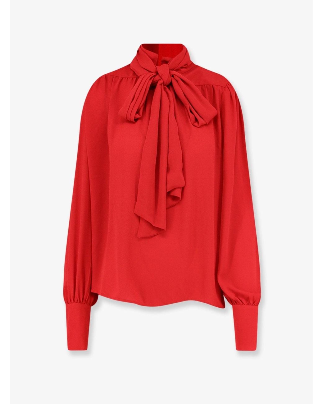 ACTUALEE Red Satin Shirt With Padded Shoulders