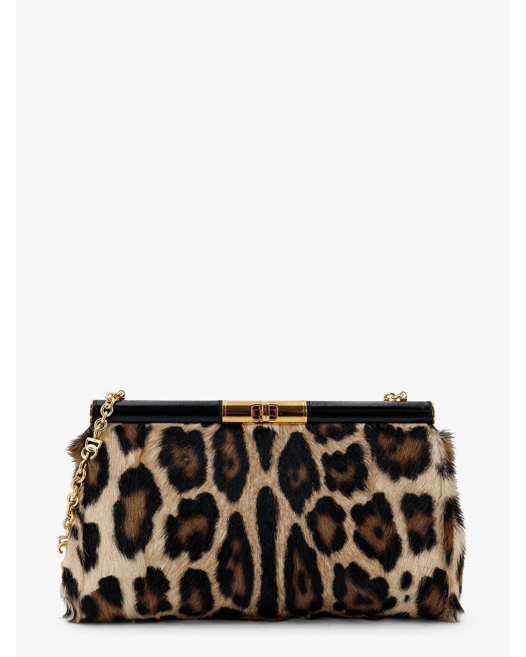 Dolce & Gabbana Black Marlene Leopard Print Goatskin Shoulder Bag