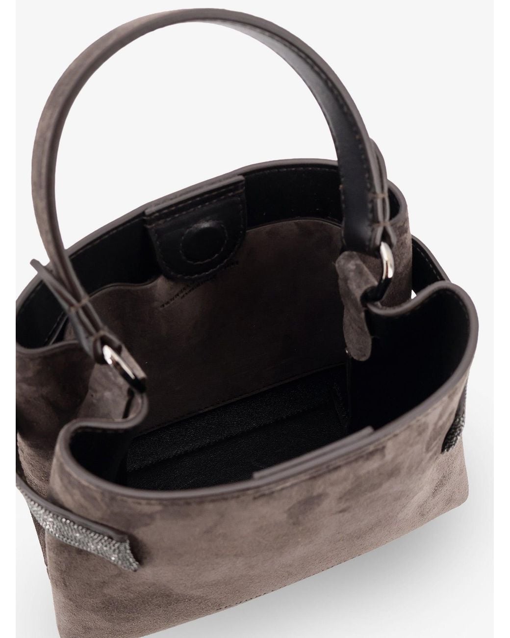 Brunello Cucinelli Brown Suede Crossbody Bag With Monili Detail