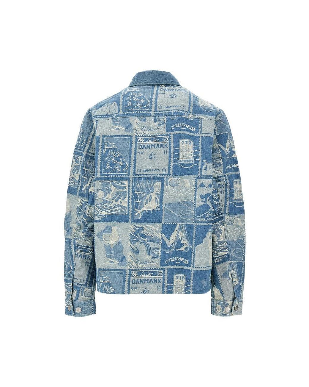 Les Deux Blue Stamp Jacquard Denim Jacket for men