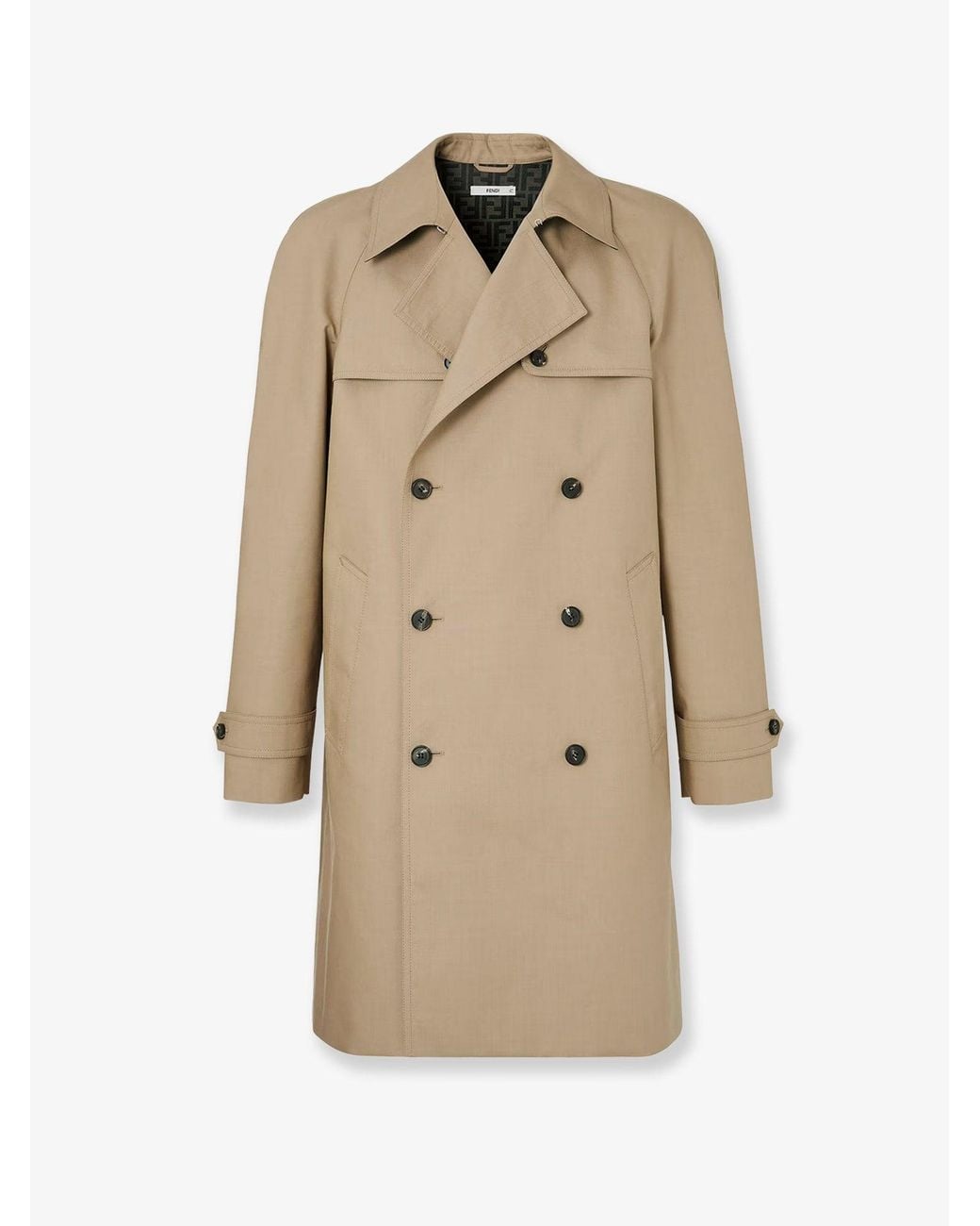 Fendi Natural Double-Breasted Mackintosh Fabric Trench for men