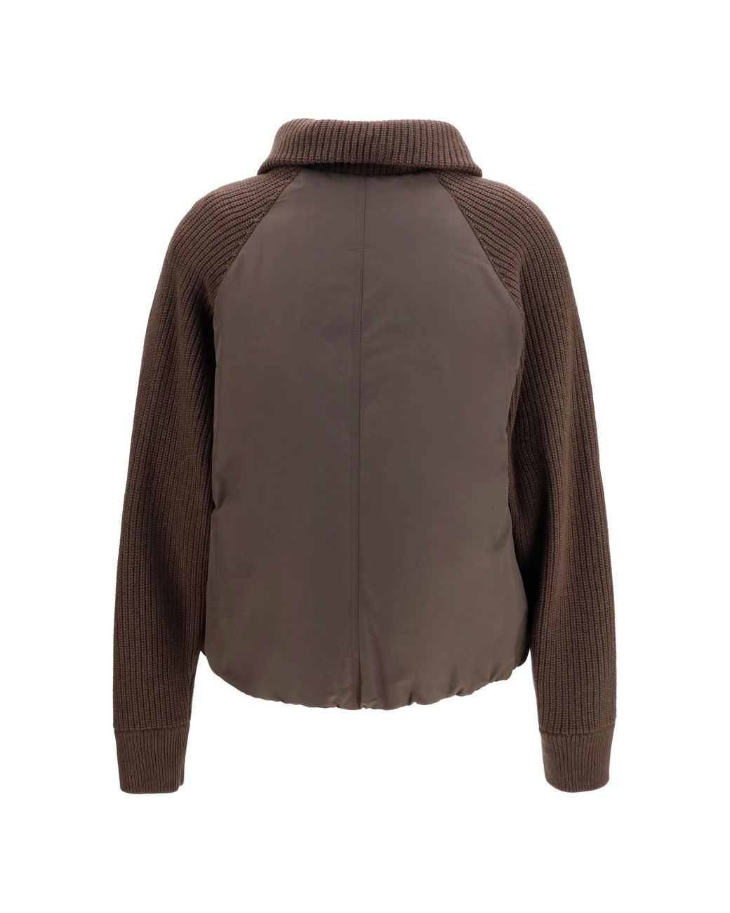 Brunello Cucinelli Brown Down Jacket With Wool Sleeves