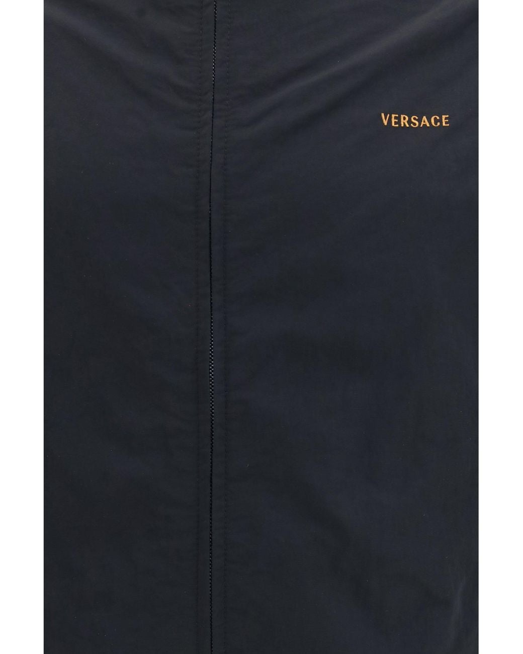 Versace Blue Nylon Blouson Jacket With Embroidered Logo for men