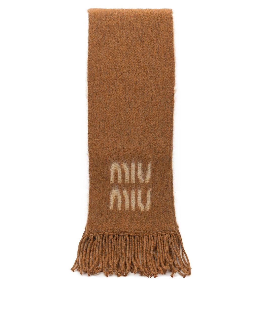 Miu Miu Brown Merino Wool Scarf With Logo