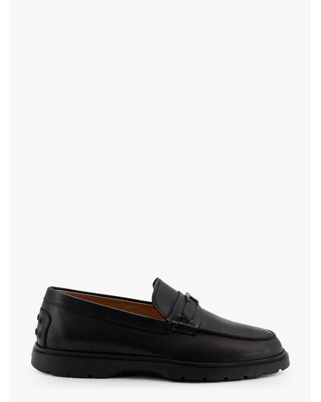 Tod's Black Leather Loafers With Metal Logo for men