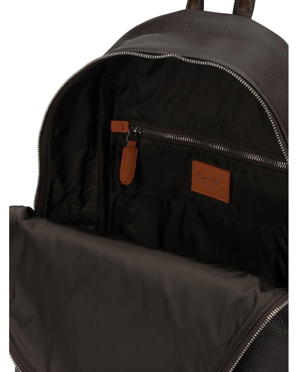 Santoni Black Calf Leather Casual Backpack for men