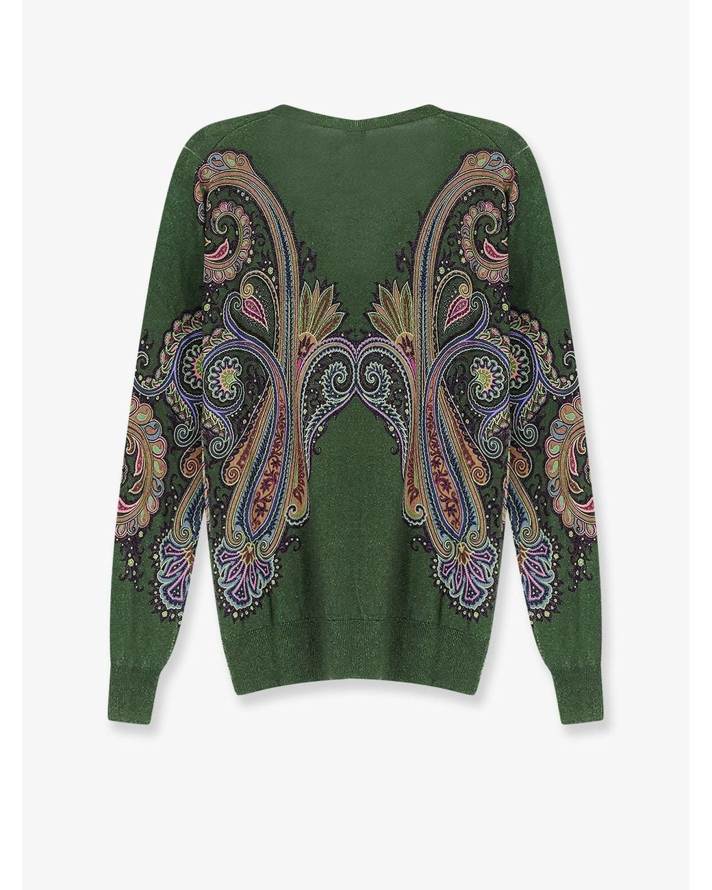 Etro Green Silk And Cashmere Blend Sweater With Iconic Paisley Print