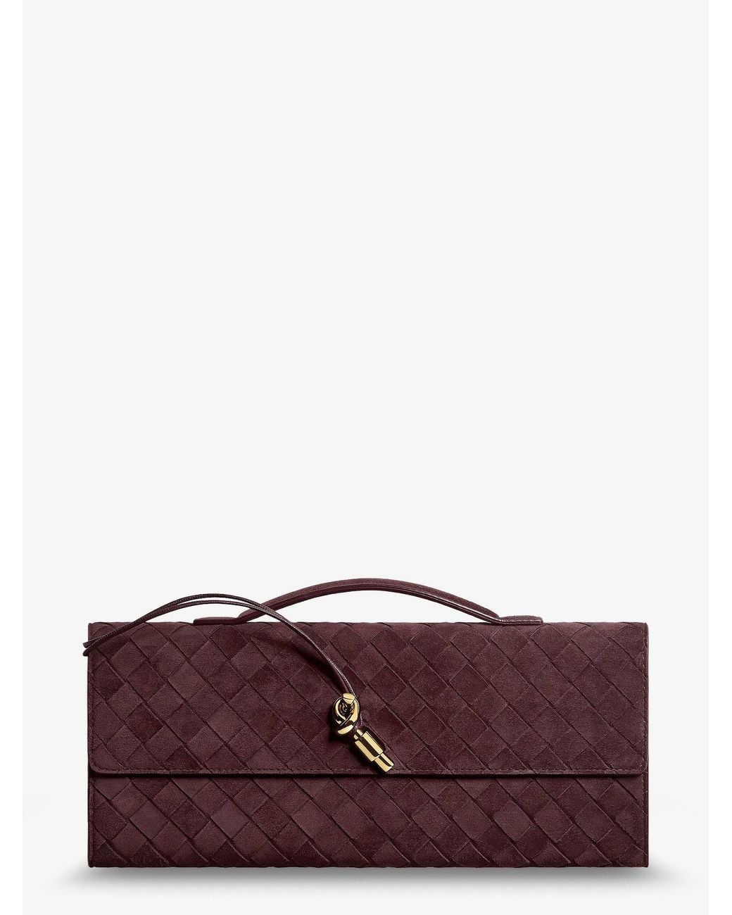 Bottega Veneta Purple Andiamo Suede Clutch With Intrecciato Pattern