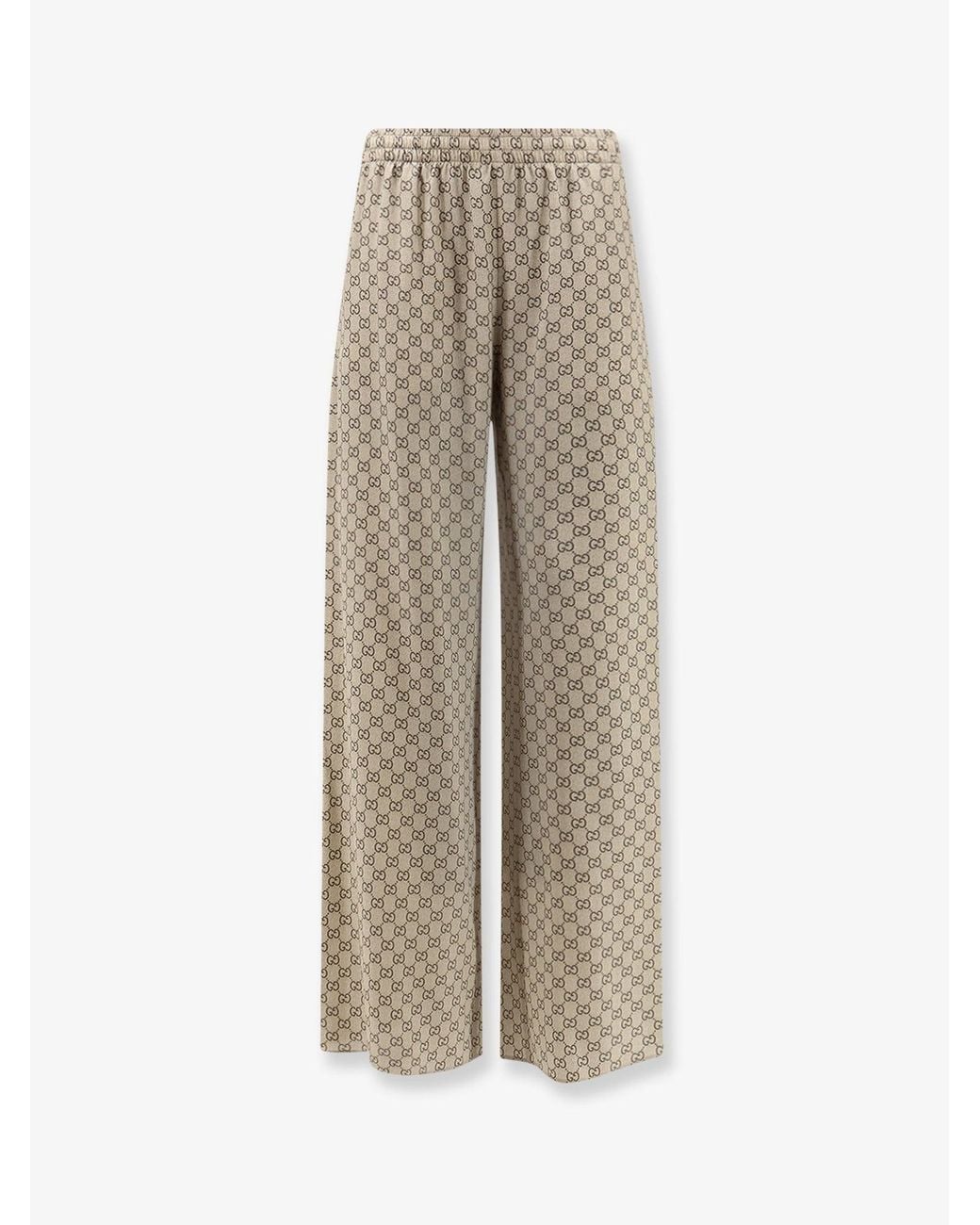 Gucci Natural Primavera Silk Trousers With Gg Print