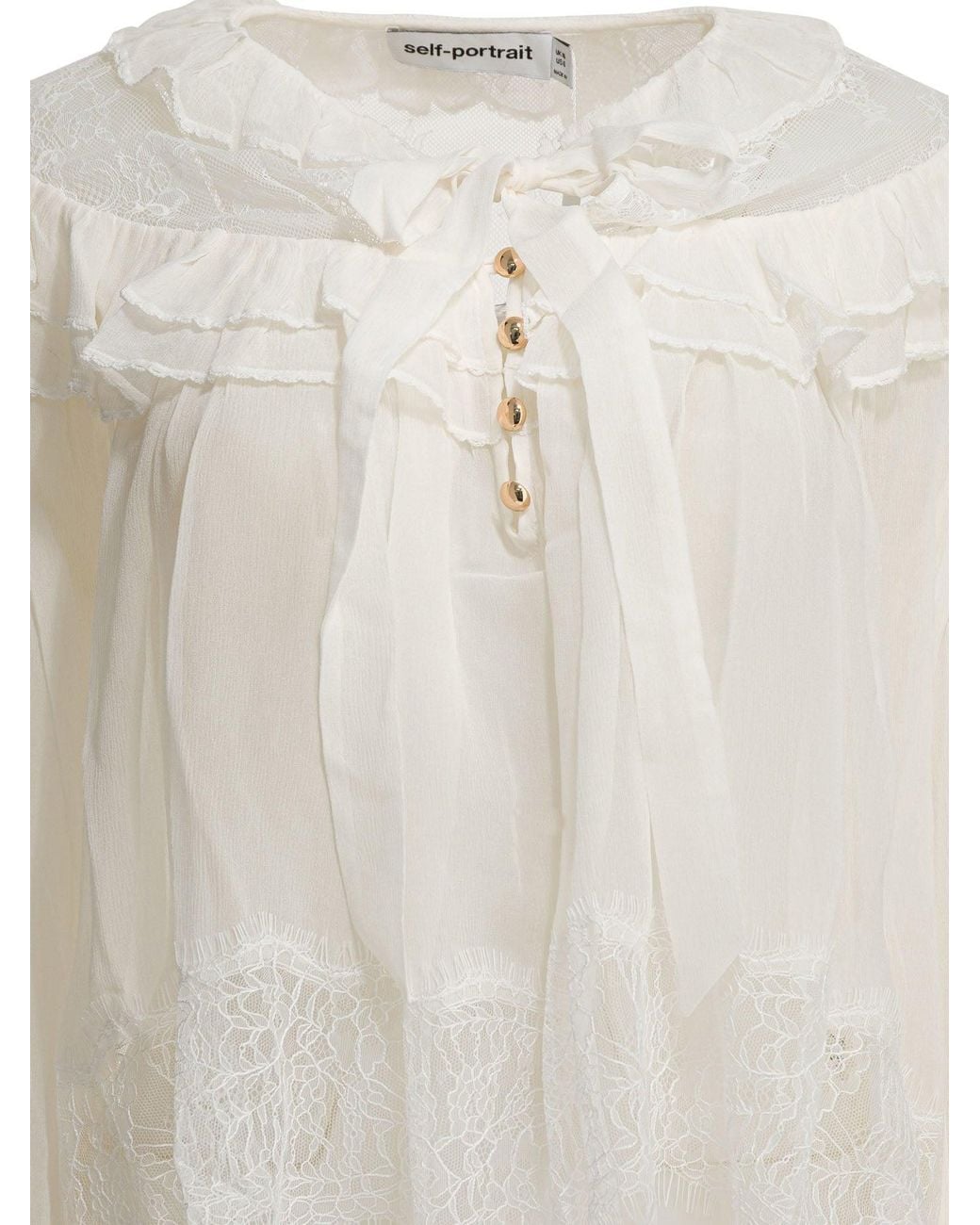 Self-Portrait White Georgette Lace Blouse