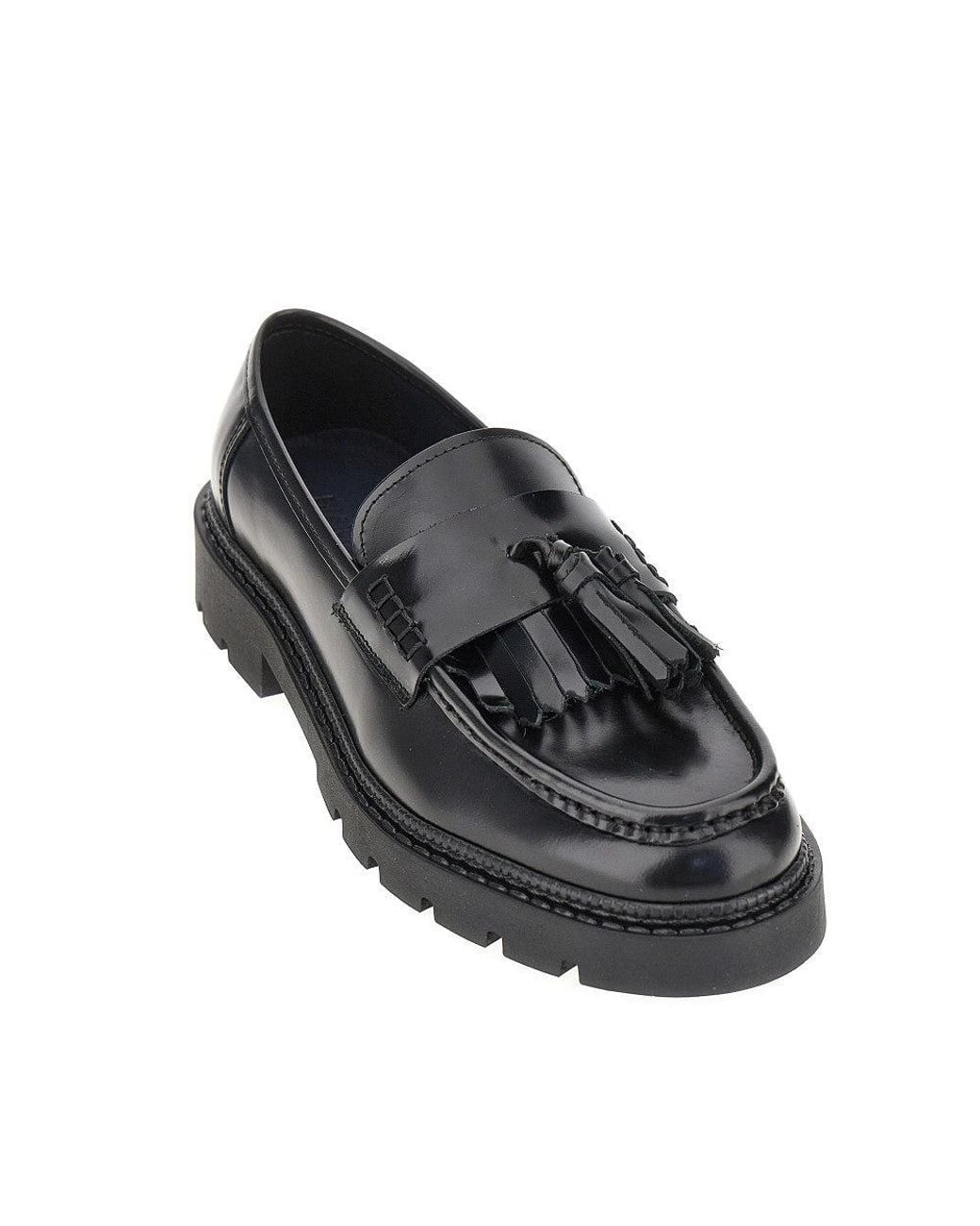 Bianco Black Leather Loafers With Tassels for men