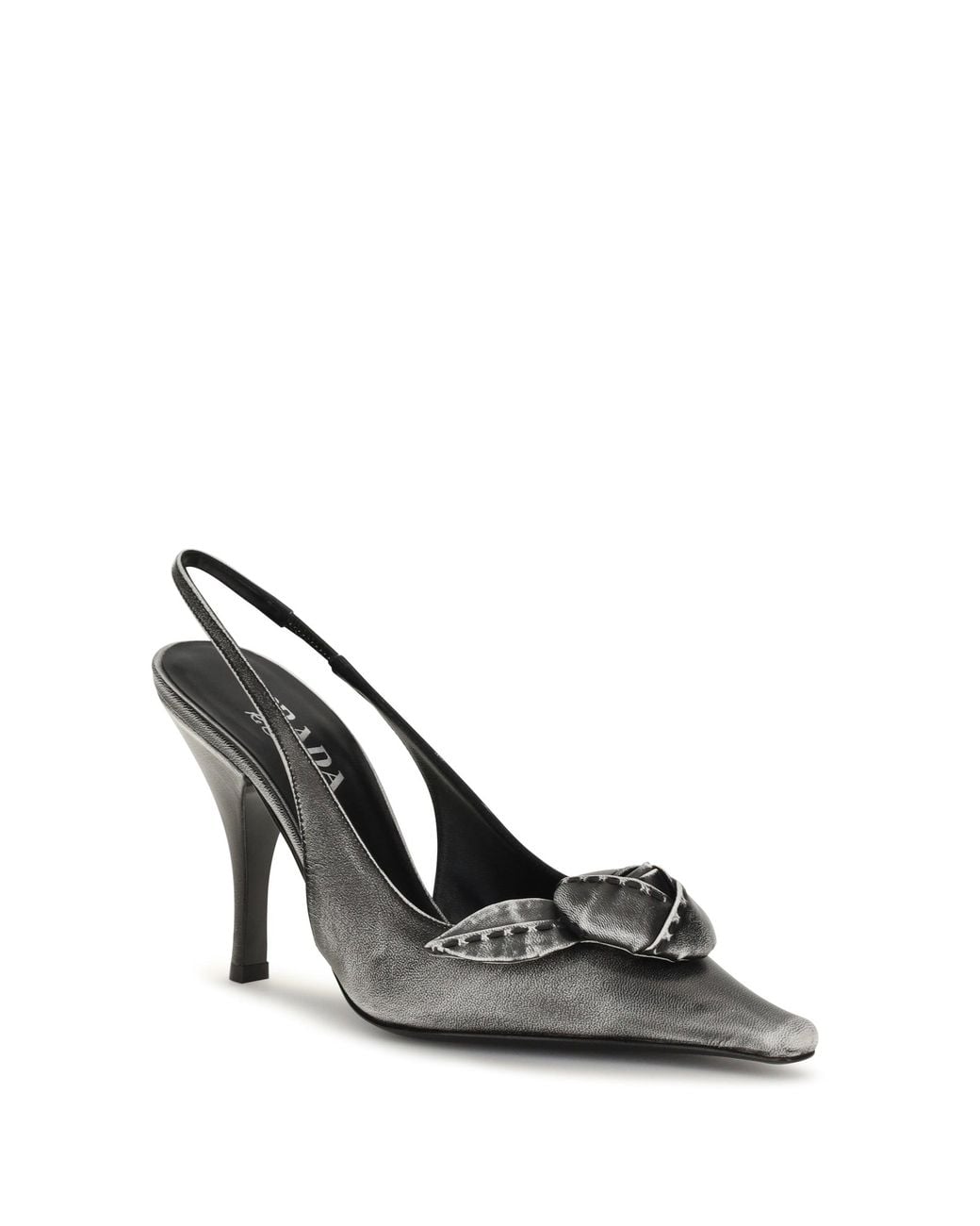 Prada Metallic Floral-Detail Leather Slingback Pumps