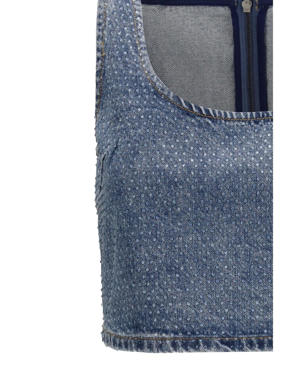 Self-Portrait Blue Rhinestone Denim Crop Top