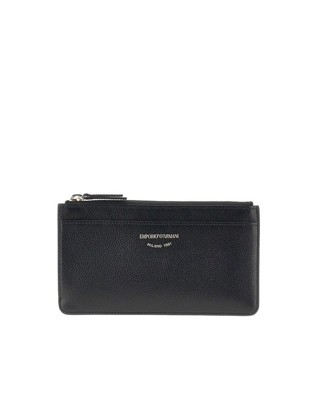 Emporio Armani Black Faux Leather Cardholder Pouch