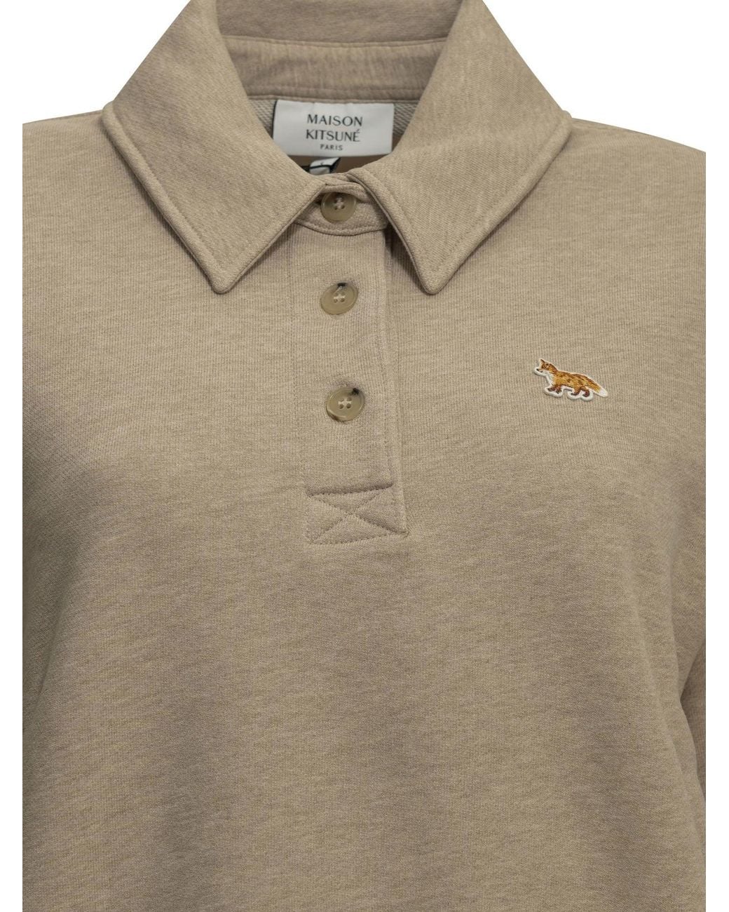 Maison Kitsuné Natural "Baby Fox" Polo-Collar Sweatshirt