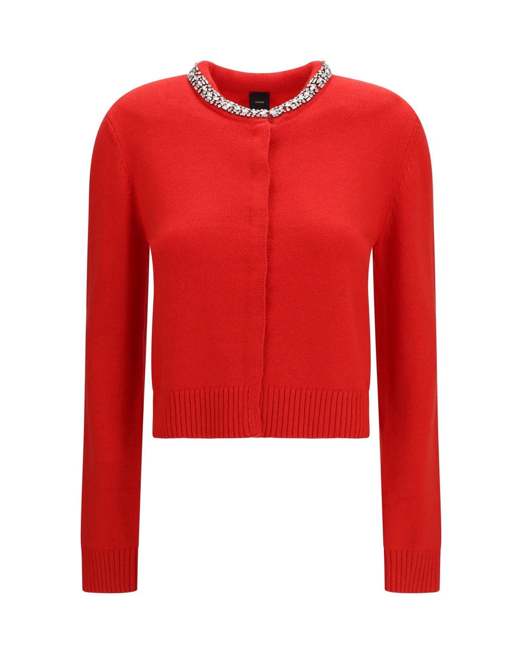 Pinko Red Colonia Cardigan With Jewel Collar