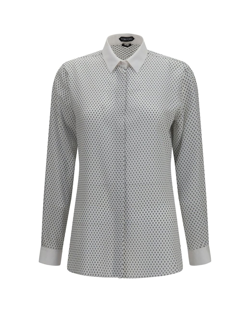 Tom Ford Gray Diamond Print Silk Crêpe De Chine Shirt