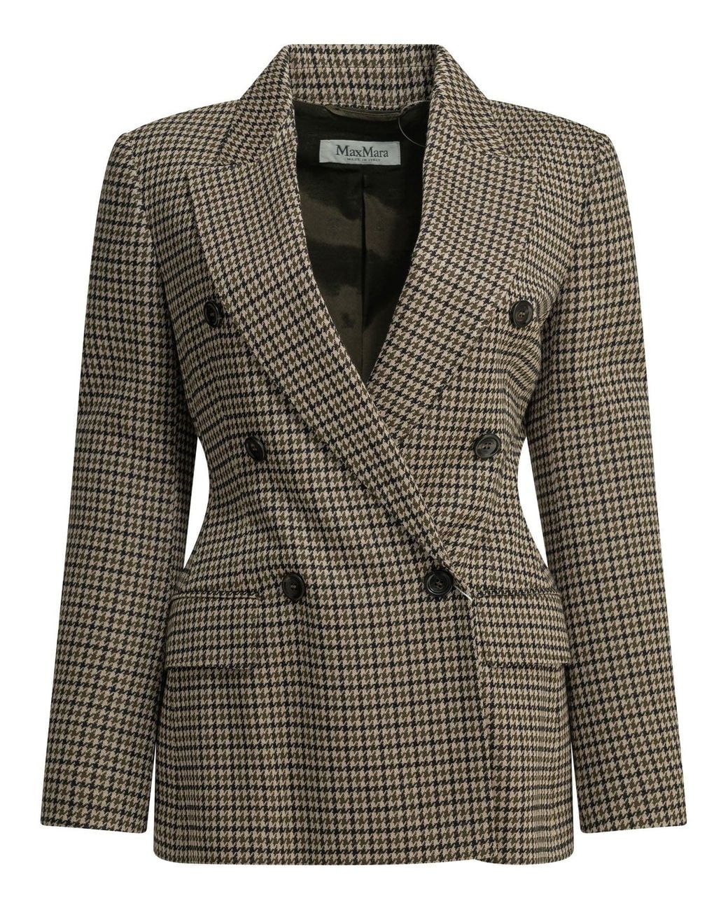 Max Mara Green Double-Breasted Houndstooth Blazer