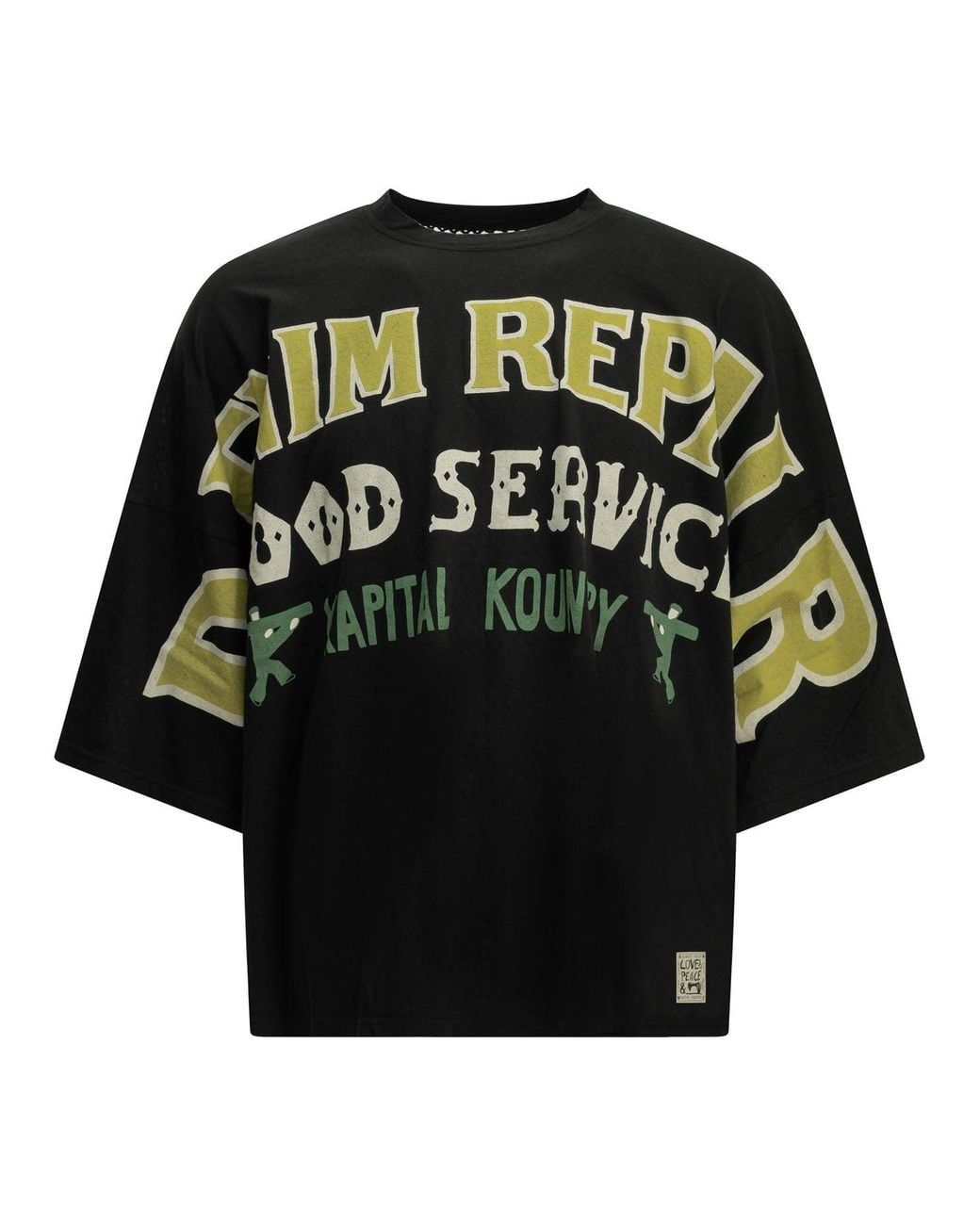Kapital Black Huge T Denim Repair Crew Neck T-Shirt for men