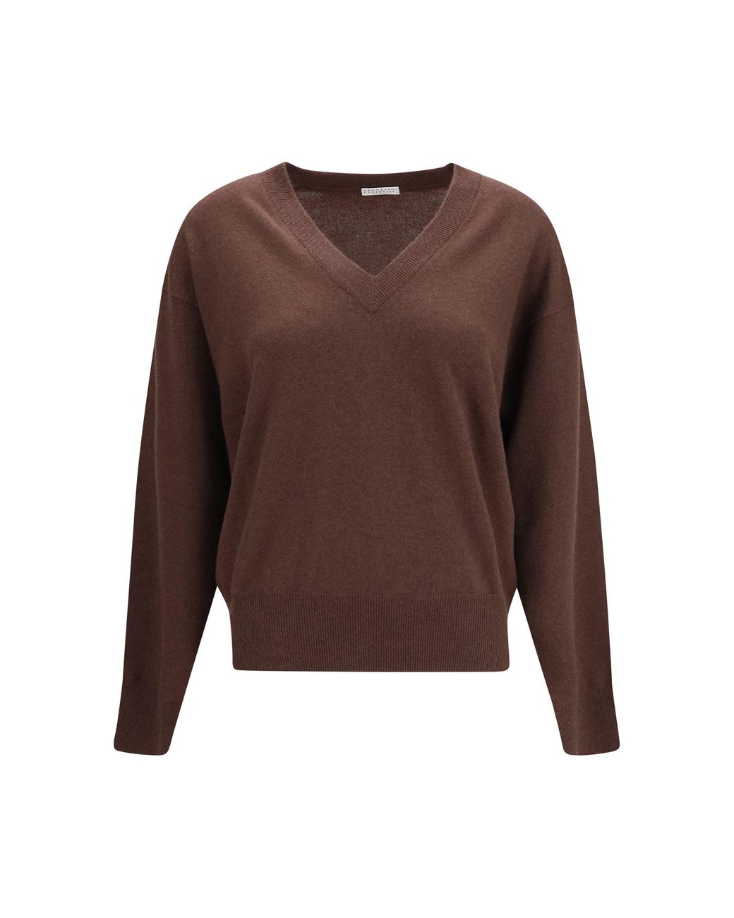 Brunello Cucinelli Brown V-Neck Cashmere Sweater