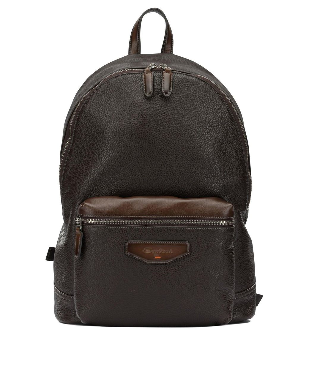 Santoni Black Calf Leather Casual Backpack for men