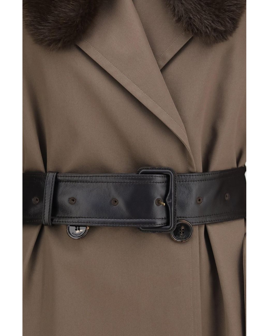 Burberry Brown Long Cotton Trench Coat With Buffalo Leather Collar