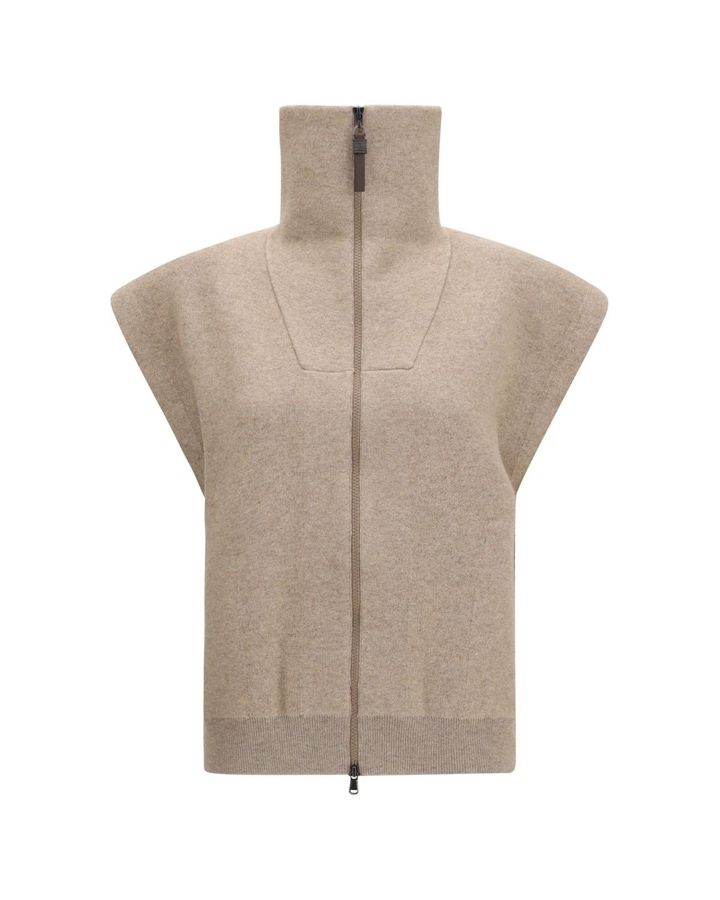 Brunello Cucinelli Brown Cardigan High-Neck Zip Cashmere