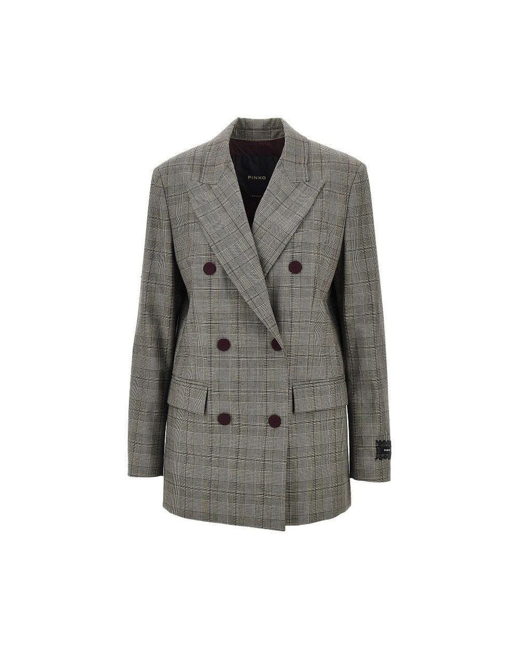 Pinko Gray Prince Of Wales Double-Breasted Jacket