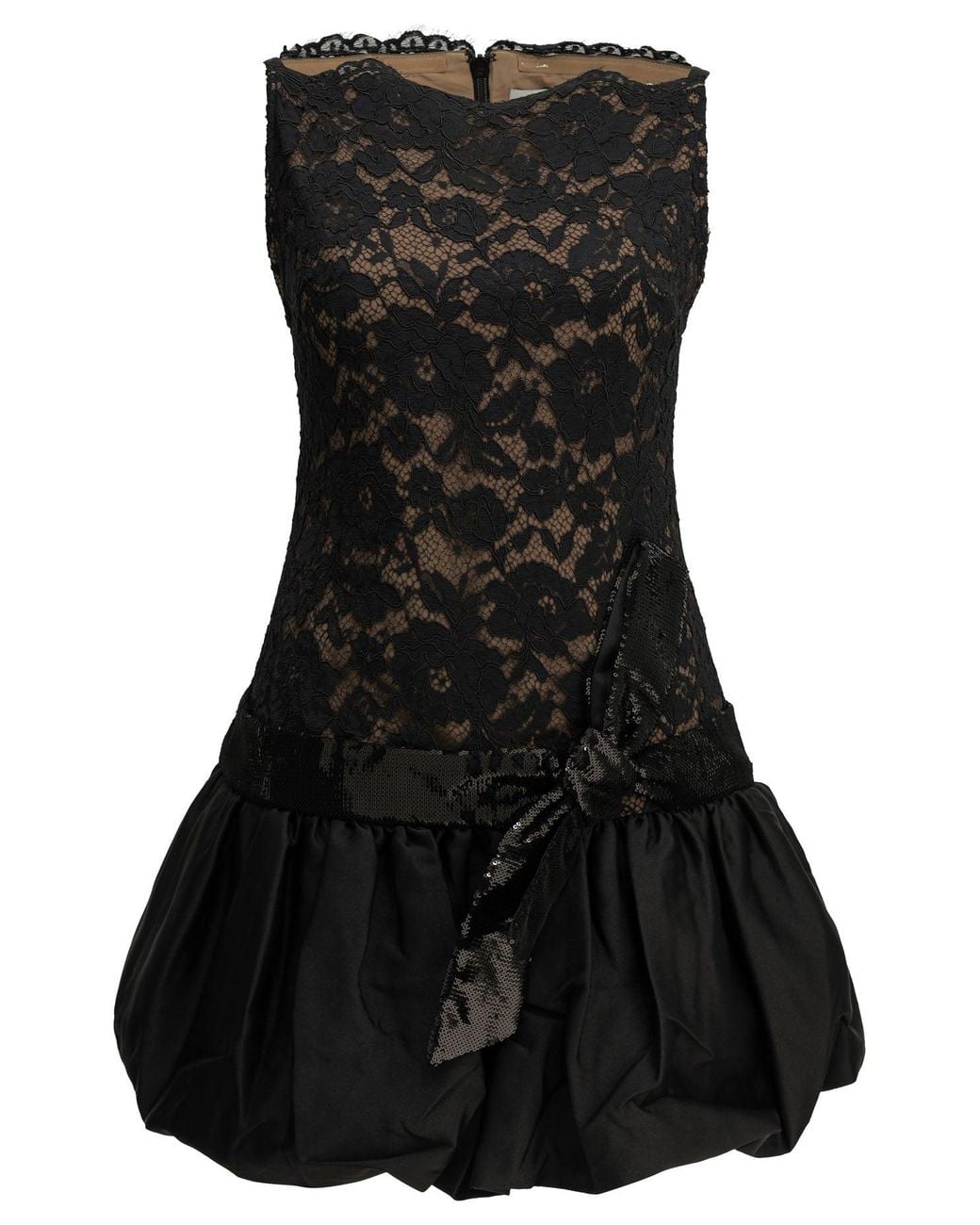 Self-Portrait Black Floral Lace Mini Balloon Dress