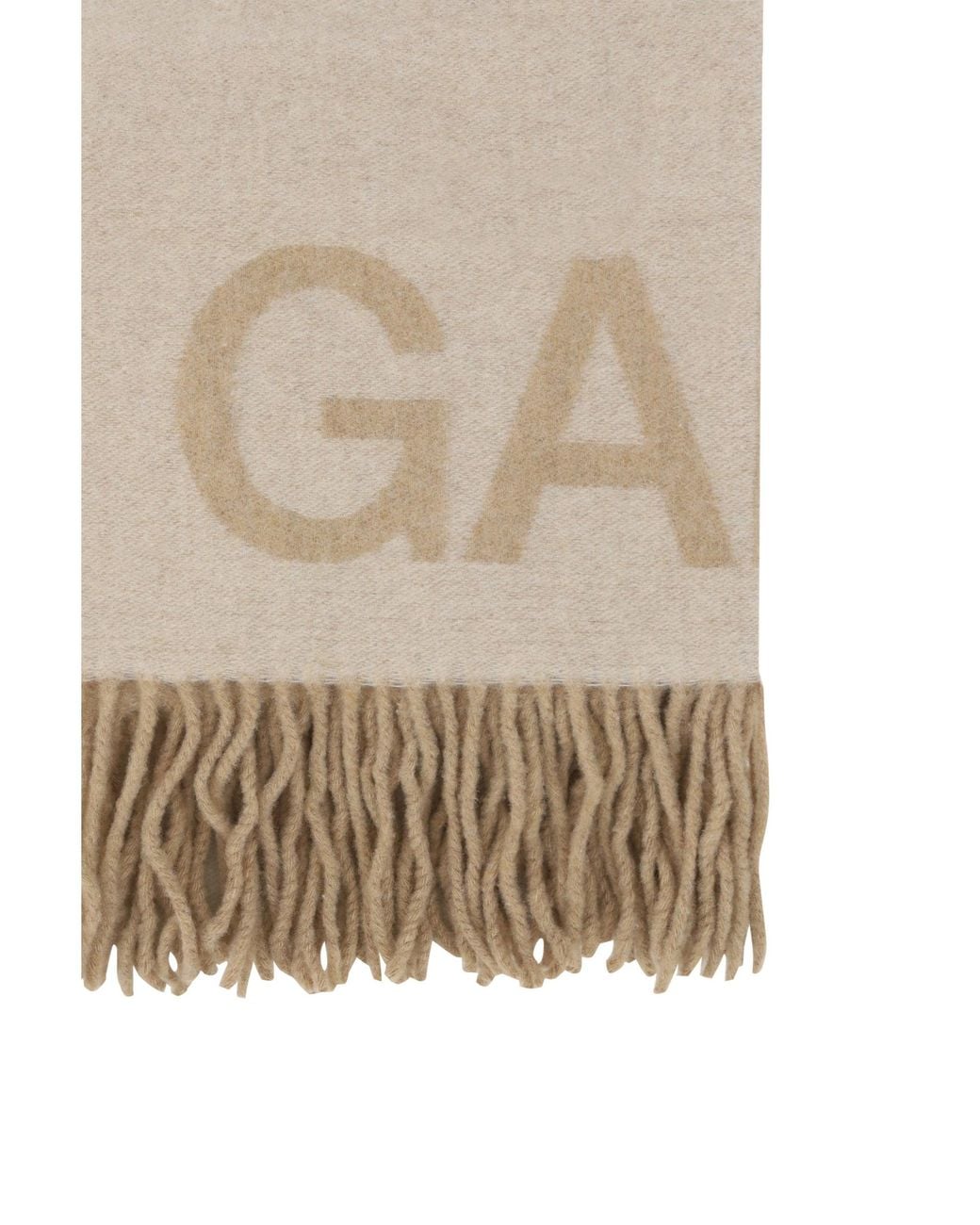 Ganni White Fringed Wool Scarf