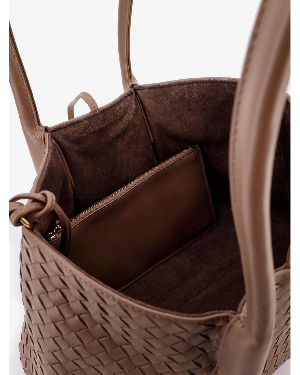 Bottega Veneta Brown Pinacoteca Leather Handbag With Intrecciato Motif