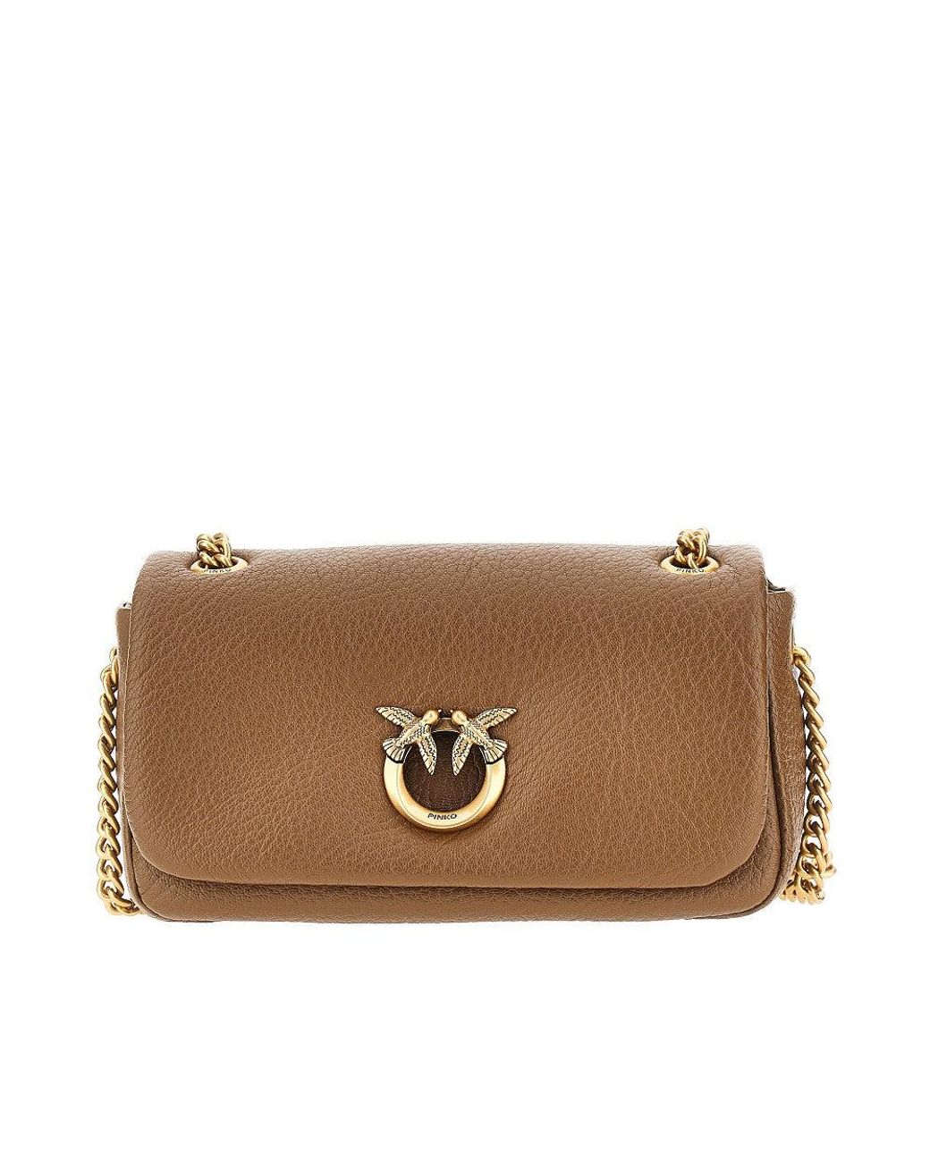 Pinko Brown Leather Large Click Soft Horizontal Bag