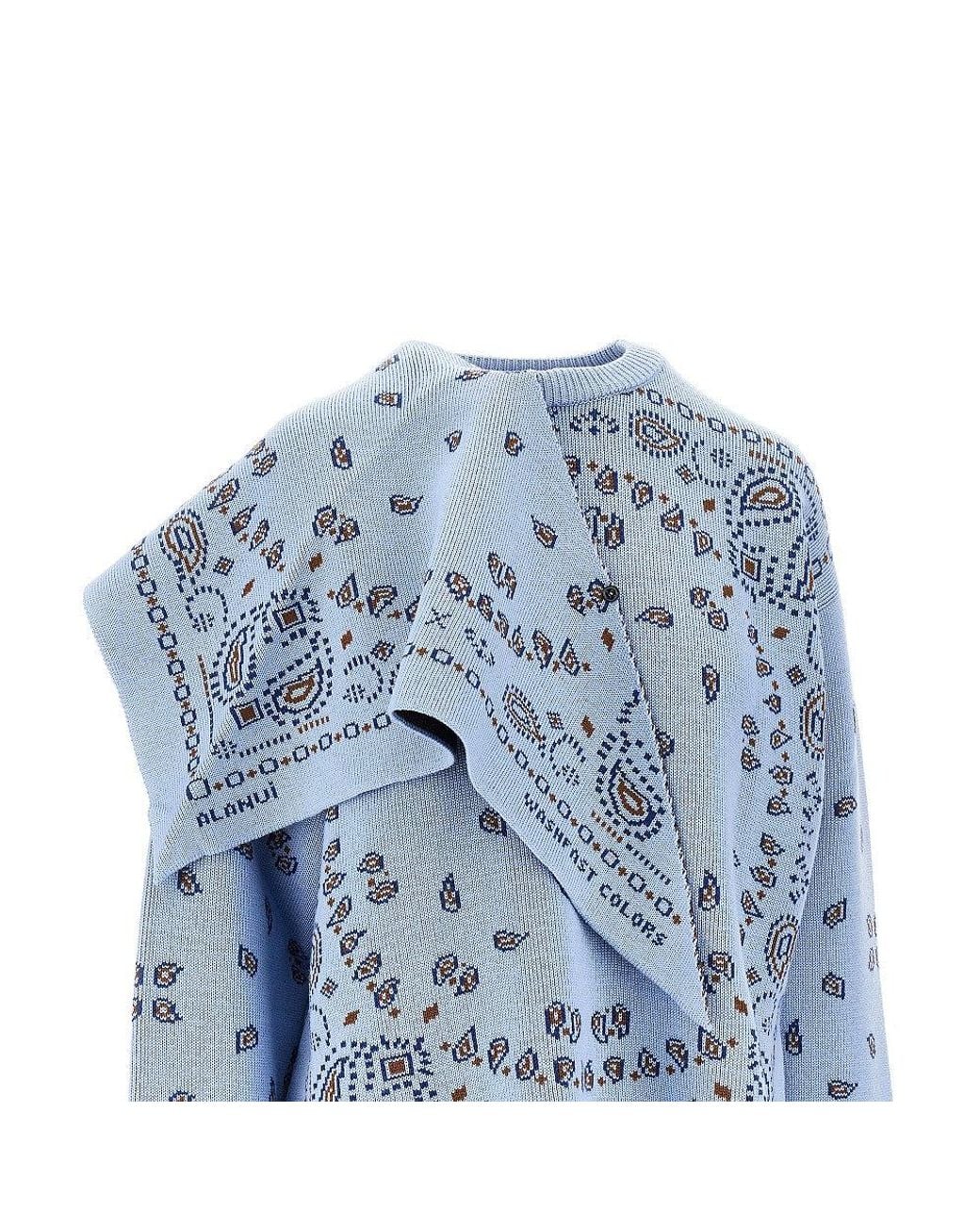 Alanui Blue Sweater With Bandana Jacquard Motif