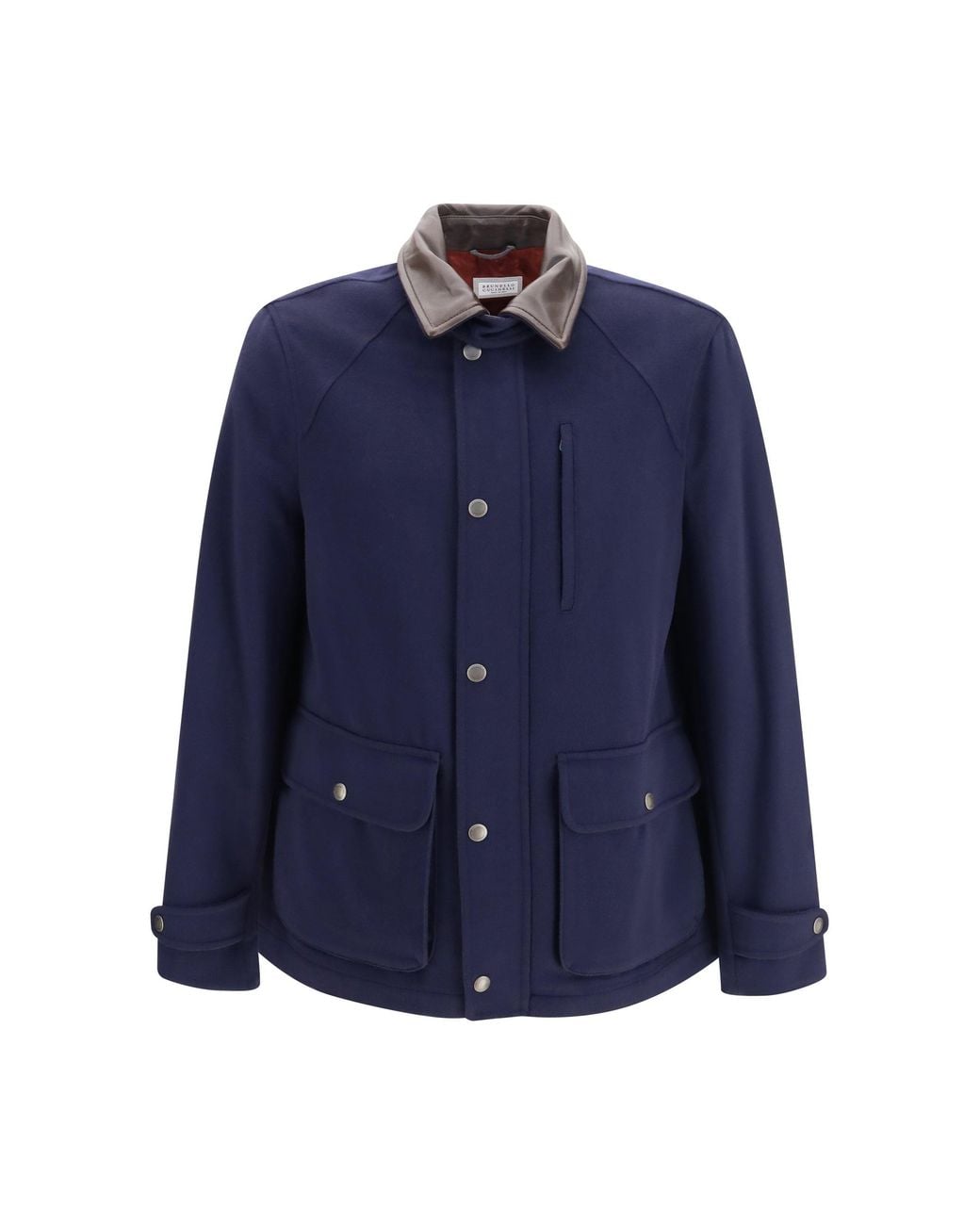 Brunello Cucinelli Blue Virgin Wool Jacket With Nappa Inserts for men