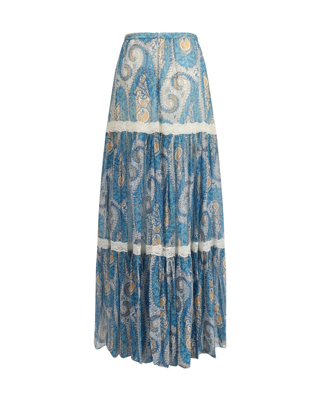 Etro Blue Silk Crepon Maxi Skirt