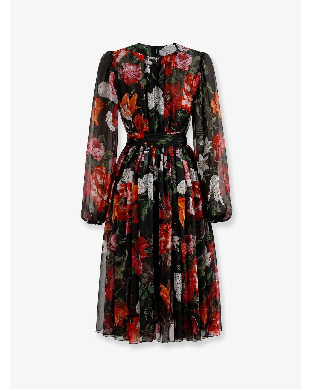 Dolce & Gabbana Red Dolce & Gabbana Chiffon Dress With Floral Print