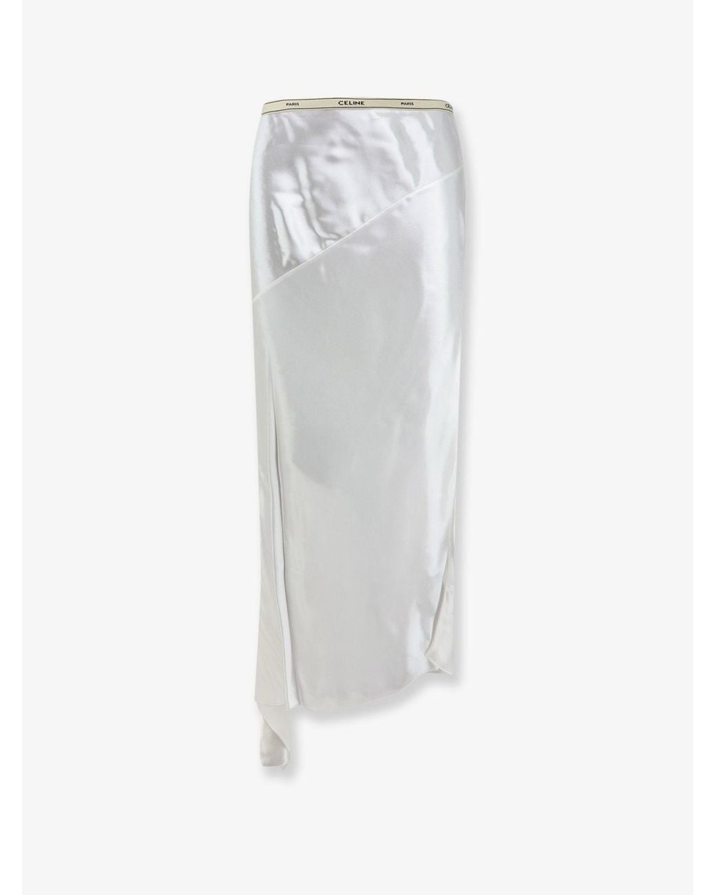 Céline White Viscose Satin Midi Skirt