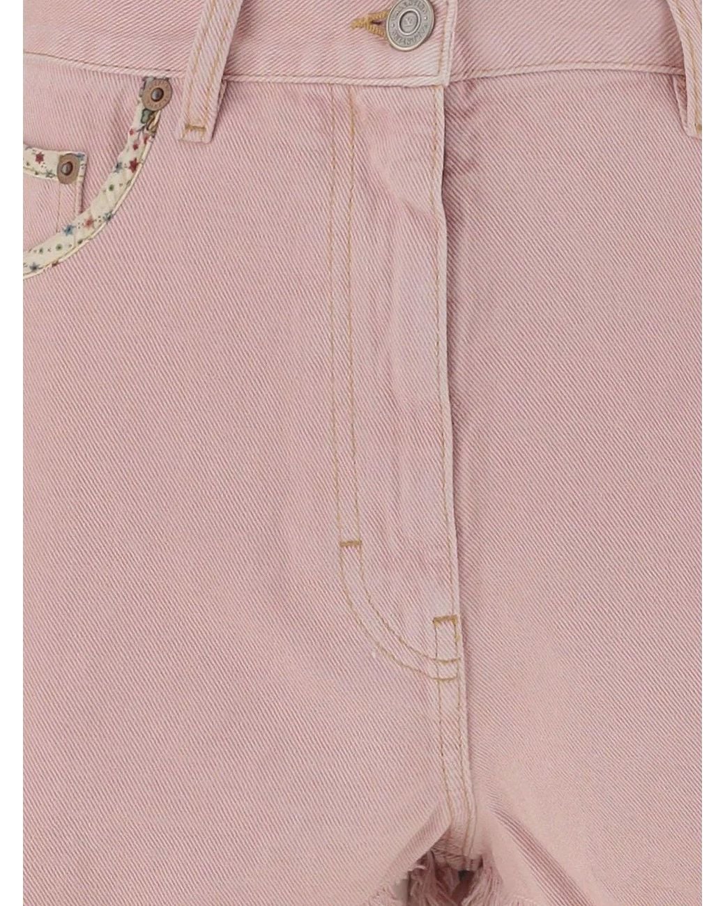 Valentino Pink Denim Shorts With Frayed Edges