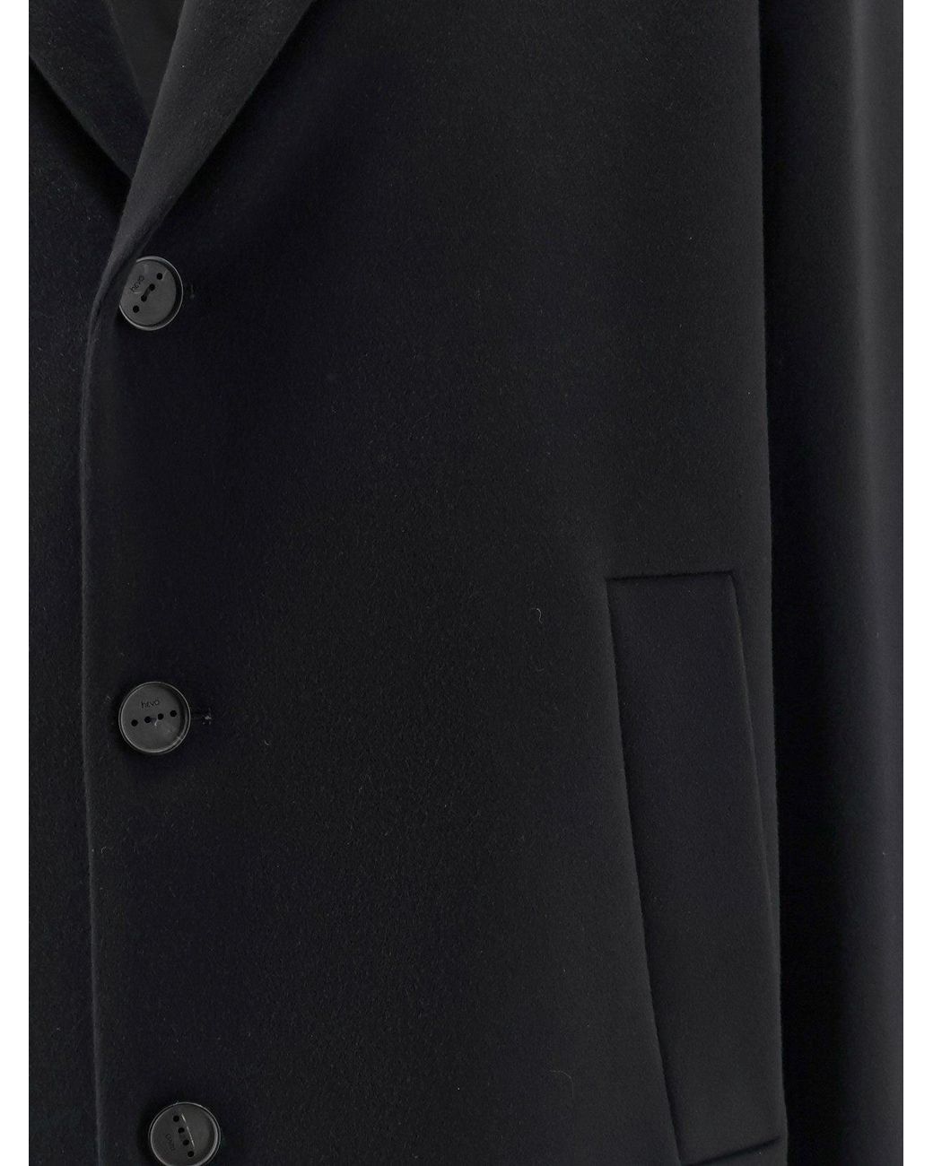 Hevò Black Cassano Virgin Wool Coat for men