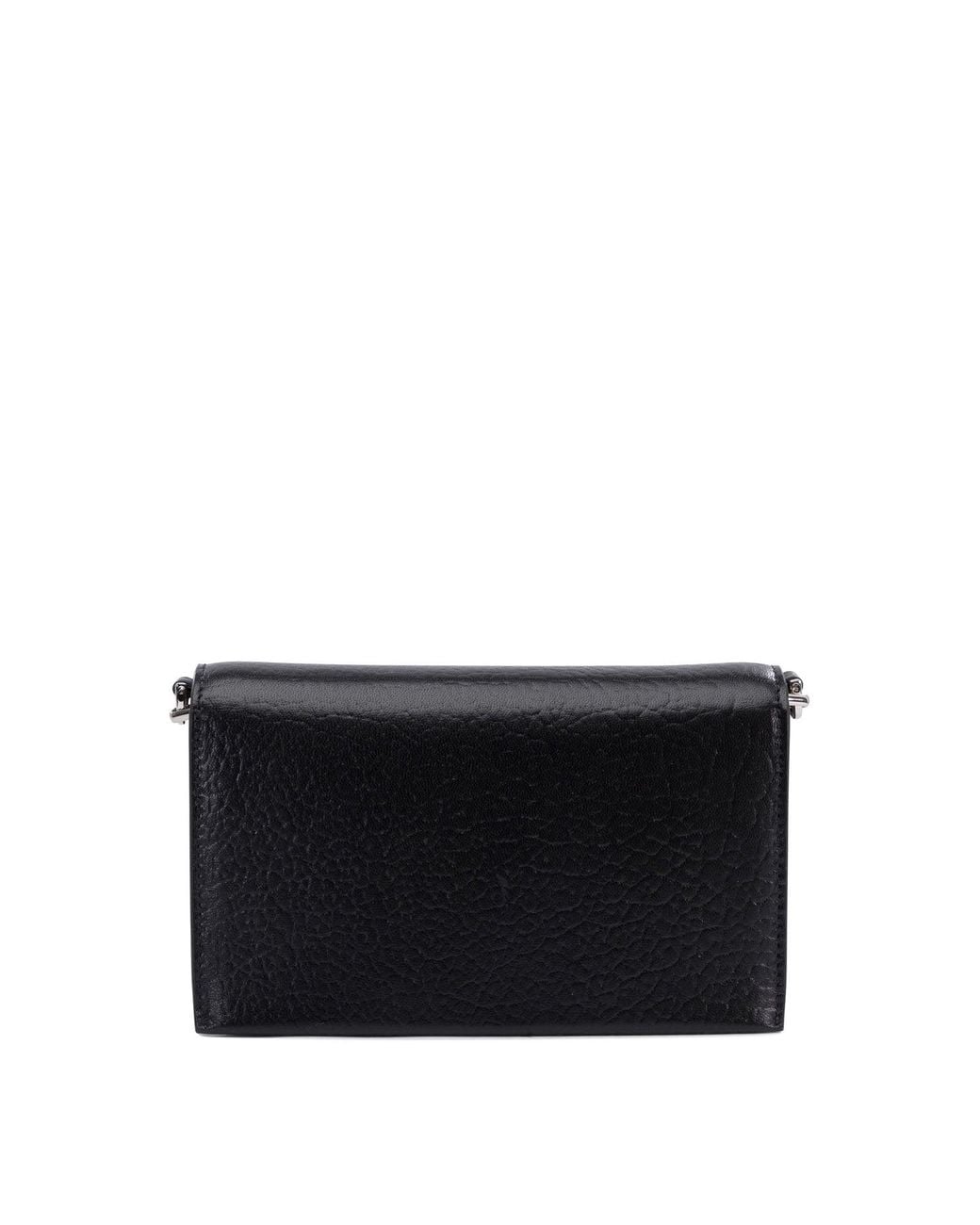 McQueen Black Leather Mini Cross-Bar Clutch