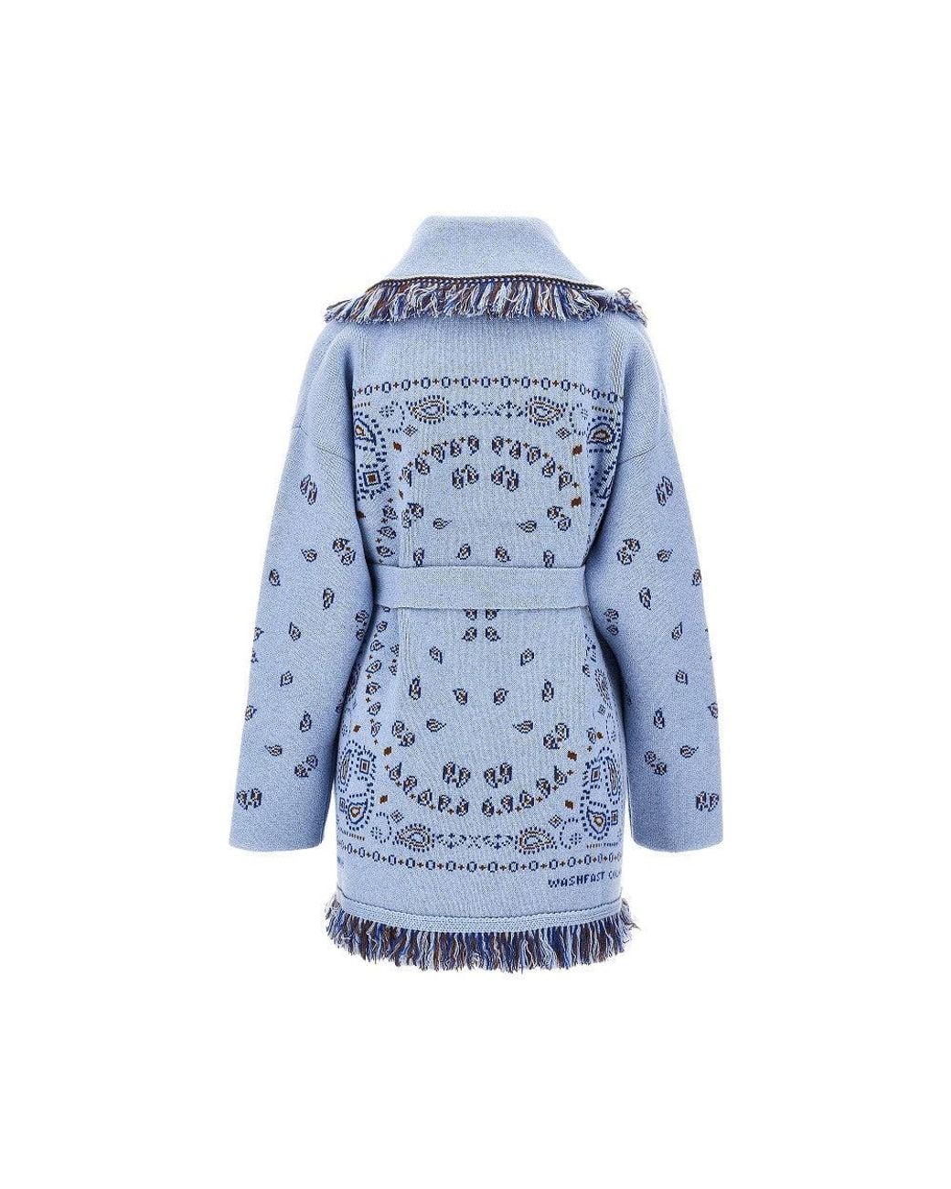 Alanui Blue Bandana Jacquard Wool Cardigan