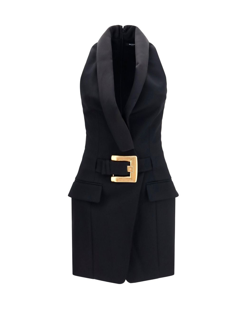 Balmain Black Grain De Poudre Belted Dress