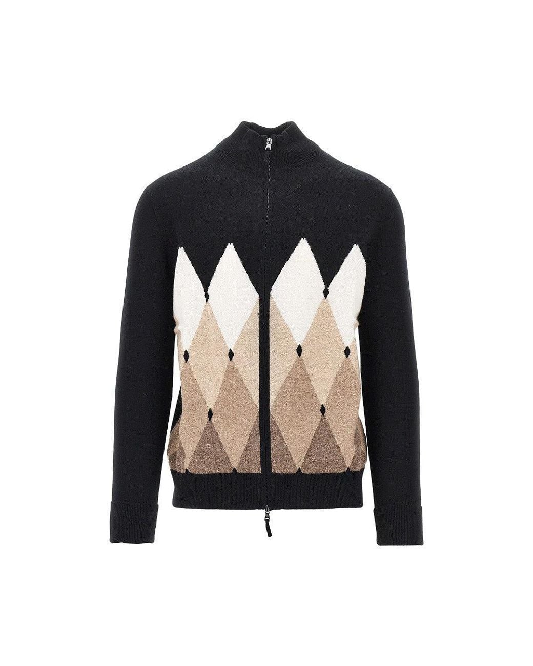 Ballantyne Black Diamond-Shaped Cashmere Cardigan for men
