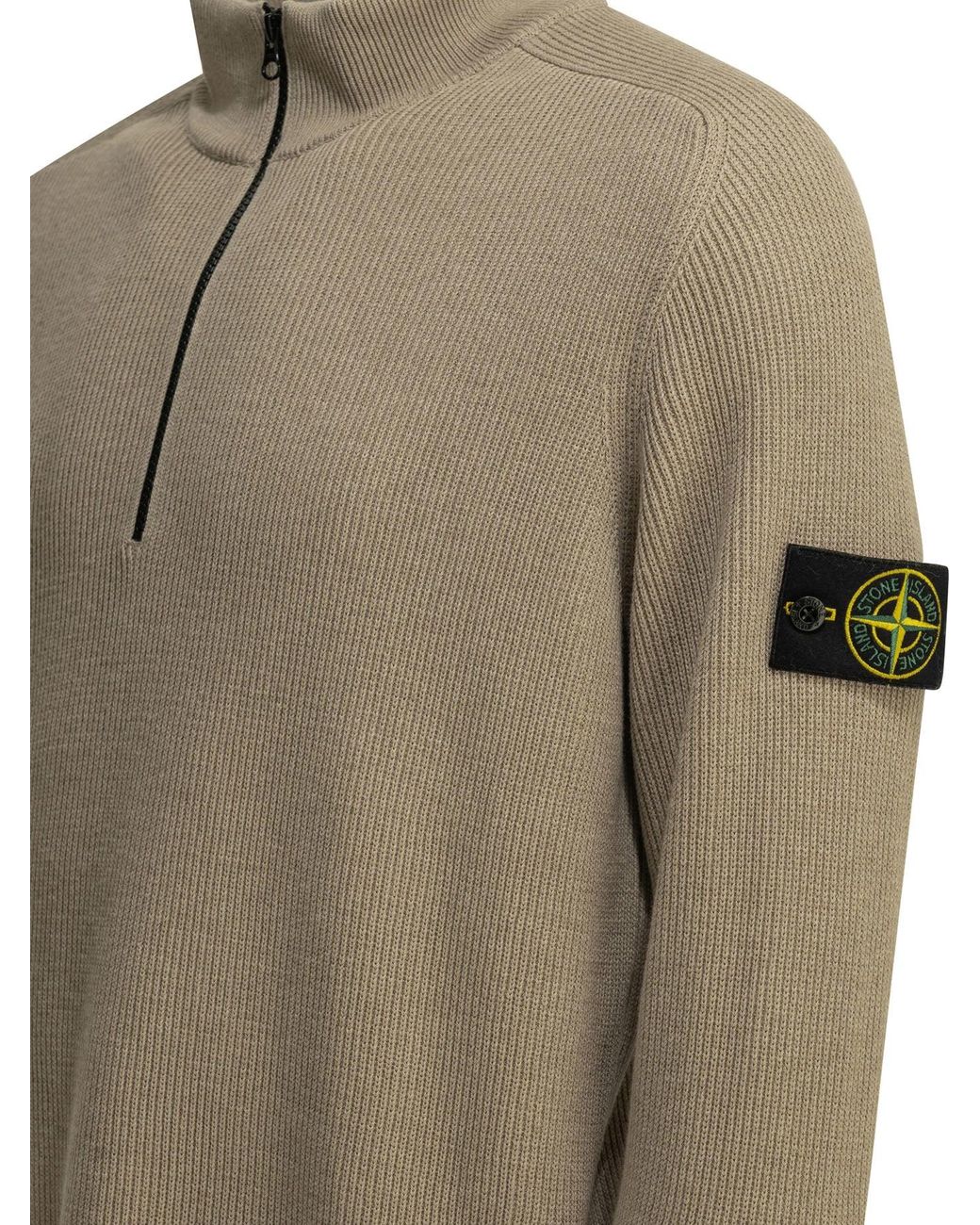 Stone Island Natural Half Zippered Cotton Knitwear for men