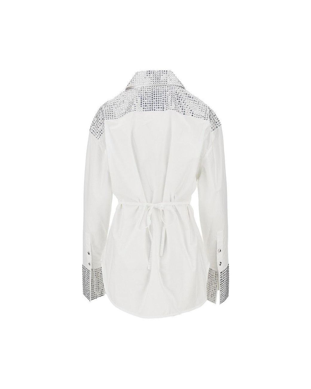 Pinko White Strass-Embellished Poplin Shirt
